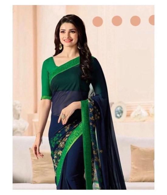 Gazal Fashions - Navy Blue Chiffon Saree With Blouse Piece (Pack of 1)