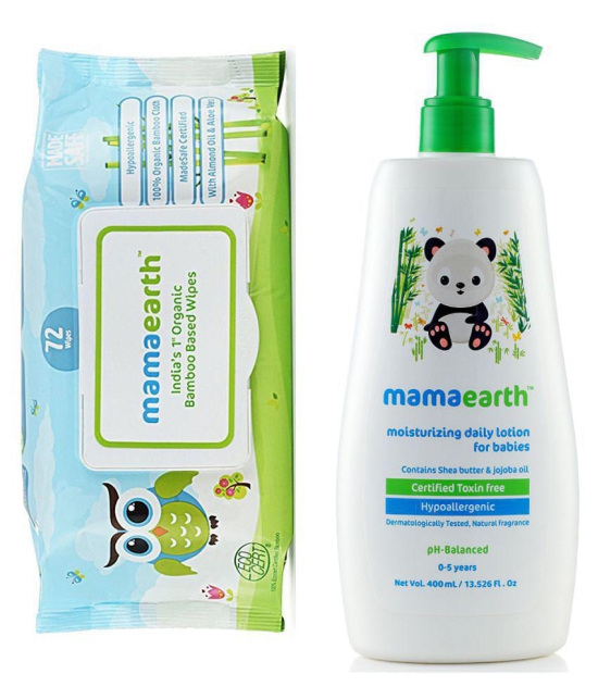 Mamaearth Organic Bamboo Based Baby Wipes 72pcs 330g  änd Daily Moisturizing Baby Lotion, 400ml