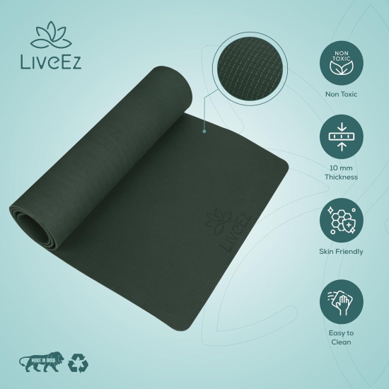 LiveEZ Anti-Skid Lightweight with perfect grip EVA Yoga Mat for Men and Women with Carry Bag (10mm,Bottle Green color)