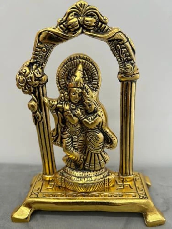 Aarna Creations Hand Crafted Metal Radha Krishna Murti| Radha Krishna| Antique Golden Radha Krishna Idol