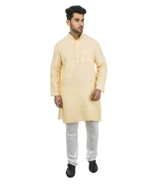 DESHBANDHU DBK Yellow 100 Percent Cotton Kurta Single - None