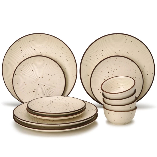 Handcrafted Stoneware Reactive Glaze Ceramic Dinner Set, 12 Pieces Serving for 4, Microwave and Dishwasher Safe, Bone-ash Free, Crockery Set for Dining and Gifting, Beige