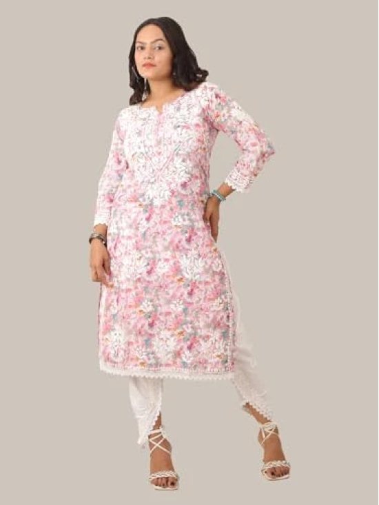 Pravia Lucknowi Chikankari MUL MUL Cotton Long Kurti Set with Lace, Handwork Dhoti for Girls, Women