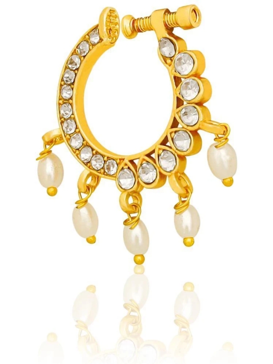 Traditional Maharashtrian Style Gold Plated Nath Nose Ring For Women And Girls - Off White