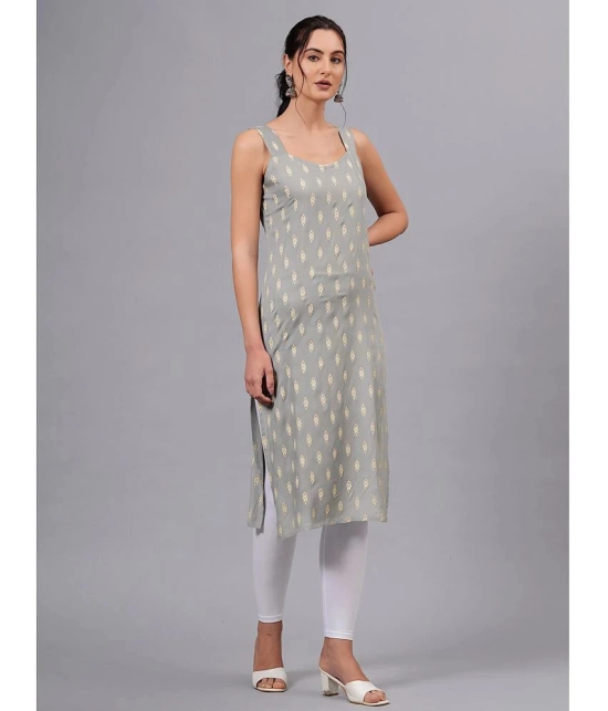 HIGHLIGHT FASHION EXPORT Rayon Printed Straight Womens Kurti - Grey ( Pack of 1 ) - None