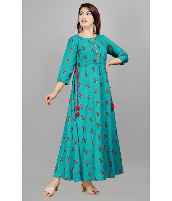 Smien - Turquoise Rayon Women's Anarkali Kurti ( Pack of 1 ) - None