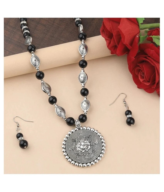 SILVERSHINE Adjustable Silver Plated With Black Pearl Ganeshji  Pendant mala set for Women girl - Silver