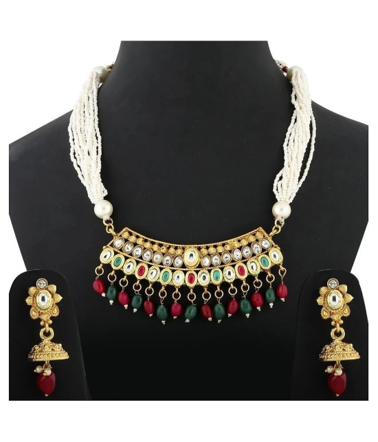 Silver Shine Alloy Golden Choker Traditional Gold Plated Necklaces Set - Golden