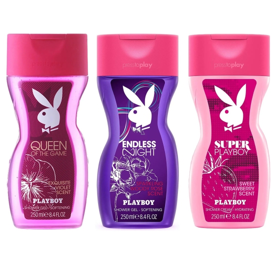 Playboy Queen Of The Game + Endless Night Women + Super Women Shower Gel Combo For Women (Pack of 3, 250ml each)