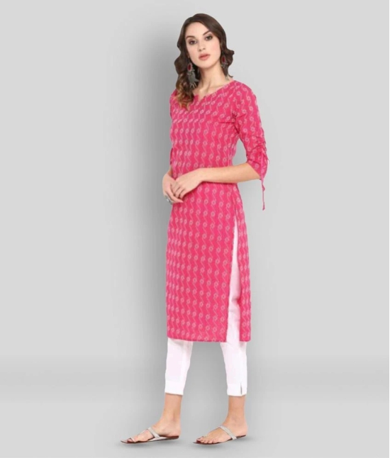 Janasya - Pink Cotton Womens Straight Kurti ( Pack of 1 ) - S