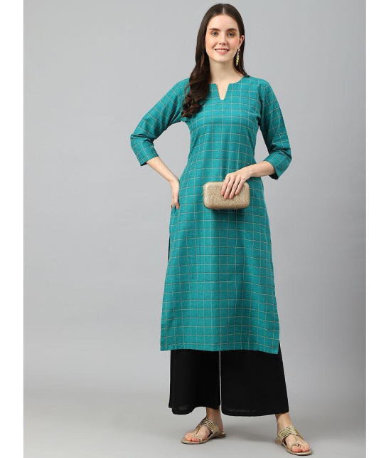 Hritika - Turquoise Cotton Women's Straight Kurti ( Pack of 1 ) - None