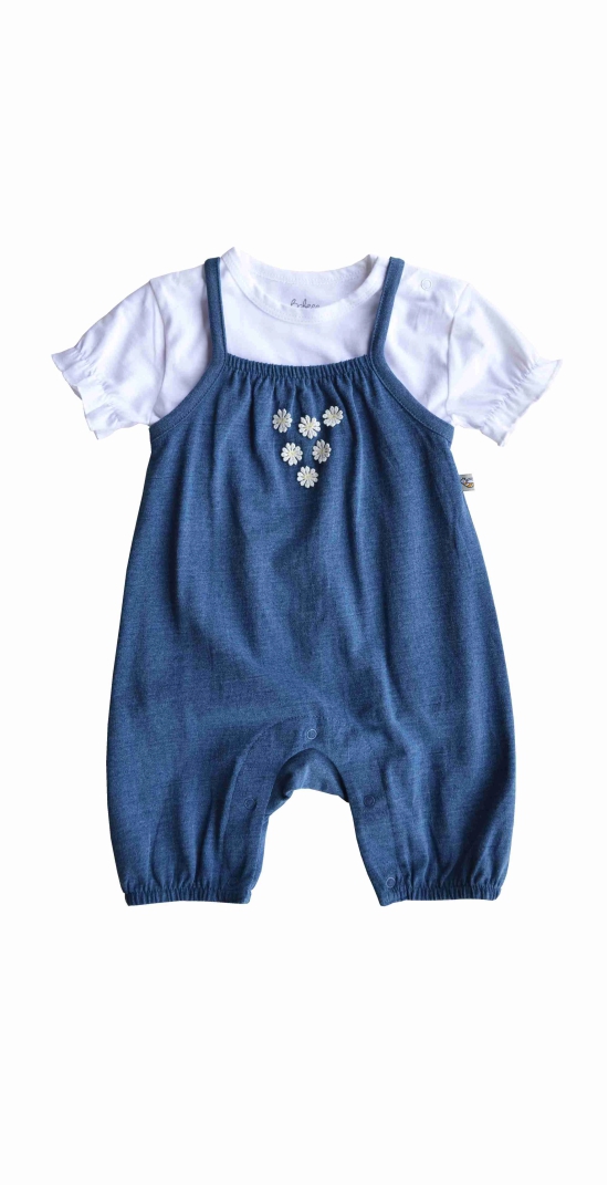 Baby Girl Denim Romper with White T-Shirt(95% Cotton 5% Elasthan)