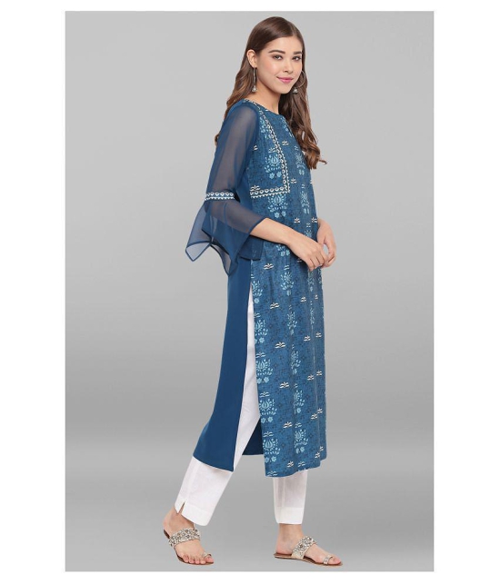 Janasya - Blue Crepe Women's Straight Kurti ( Pack of 1 ) - XXL