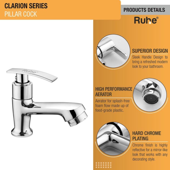 Clarion Pillar Tap Brass Faucet- by Ruhe®