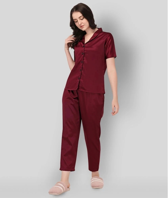 Smarty Pants - Maroon Silk Womens Nightwear Nightsuit Sets ( Pack of 1 ) - S