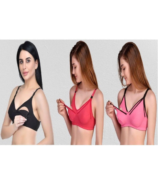 Zourt - Multicolor Cotton Solid Women's Maternity Bra ( Pack of 3 ) - 34B