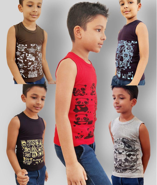 HAP Boys Multicolor Printed Vest | Tank top |Sleeveless Tshirt - Pack of Five - None