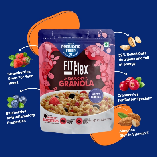 Fit & Flex Backed Granola Breakfast Cereal Happy Berries 275g