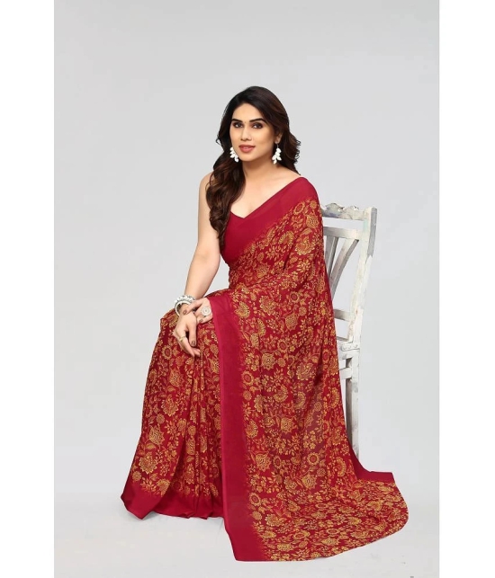 Anand Sarees Georgette Printed Saree Without Blouse Piece - Red ( Pack of 1 ) - Red