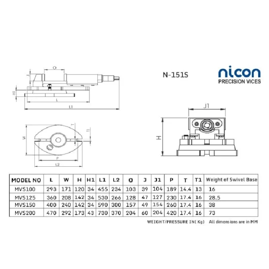 Nicon Precision Milling Machine Vice Swivel Base-Code N-151s-150mm