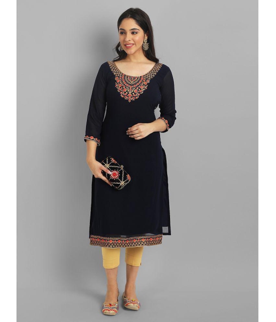 JASH CREATION - Black Georgette Womens Straight Kurti ( Pack of 1 ) - None