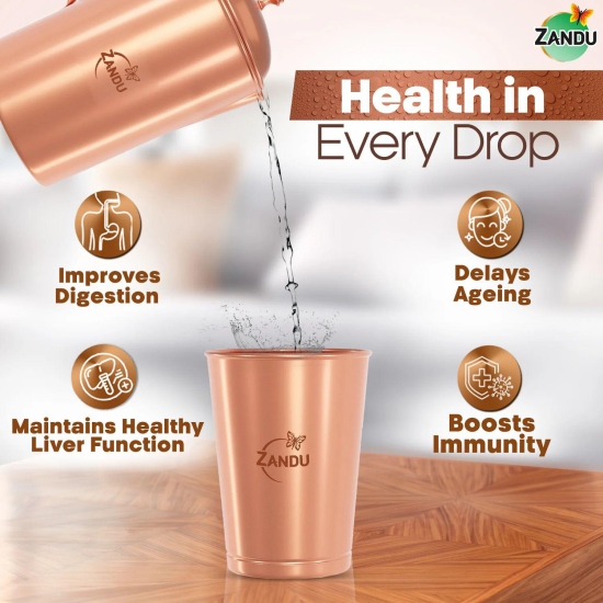 Pure Copper Tumbler for Immunity & Healthy Liver Function (Set of 2 Glasses)