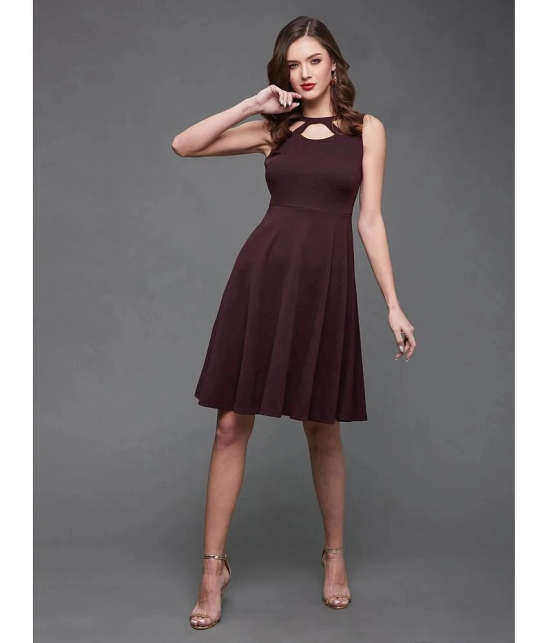 Miss Chase Polyester Solid Above Knee Womens Fit & Flare Dress - Wine ( Pack of 1 ) - None