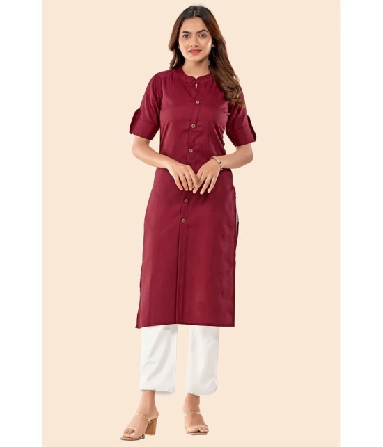 Glomee - Maroon Cotton Womens Front Slit Kurti ( Pack of 1 ) - None