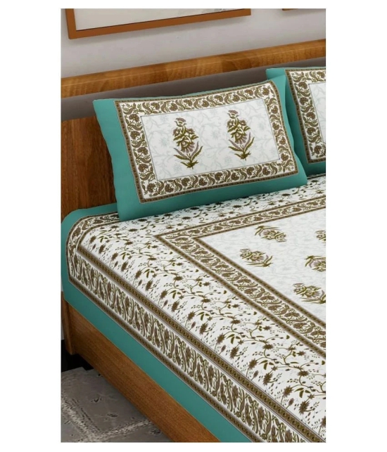 Uniqchoice - Turquoise Cotton Double Bedsheet with 2 Pillow Covers - Turquoise