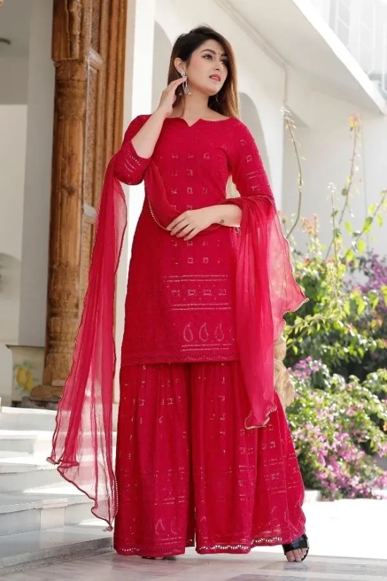 Pink Chikankari Cotton Palazzo Set Pink XXXL