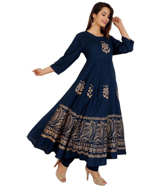 Lee Moda - Navy Blue Anarkali Rayon Womens Stitched Salwar Suit ( Pack of 1 ) - L