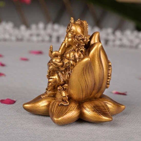 Artarium Laxmi Ganesh Set Idol Showpiece | Resin Material with Gold Finished Lakshmi Ganesha Idols for Diwali Gifts Puja