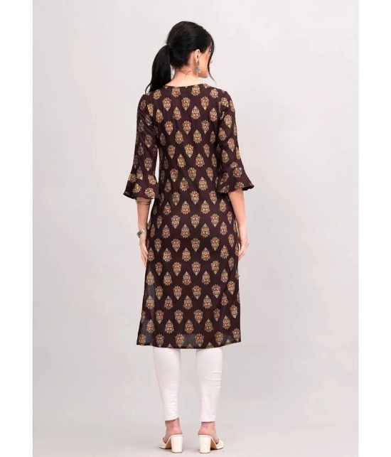 MAUKA Rayon Printed Straight Womens Kurti - Brown ( Pack of 1 ) - None