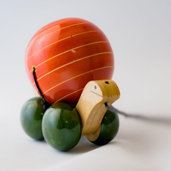 Wooden Pull-Along Tortoise Toy-Orange & Green