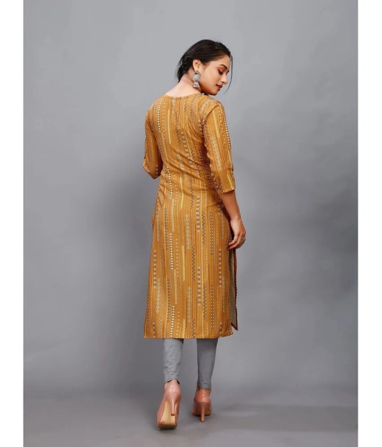 RIAANA Rayon Printed Straight Womens Kurti - Mustard ( Pack of 1 ) - None