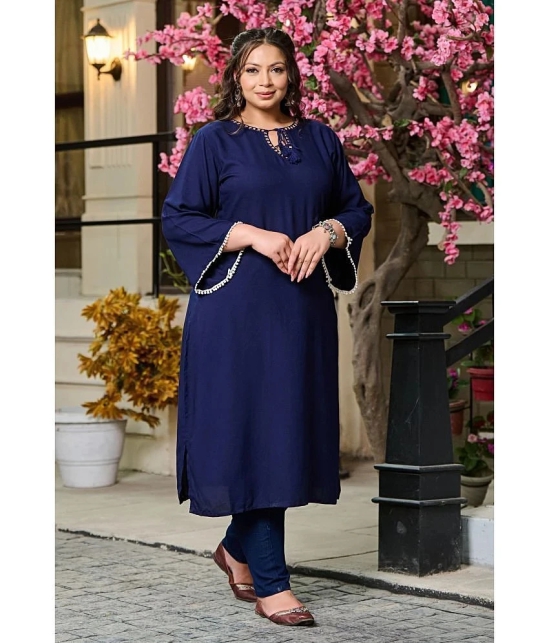 PrettyPlus by Desinoor.com Rayon Embroidered Straight Womens Kurti - Navy ( Pack of 1 ) - None