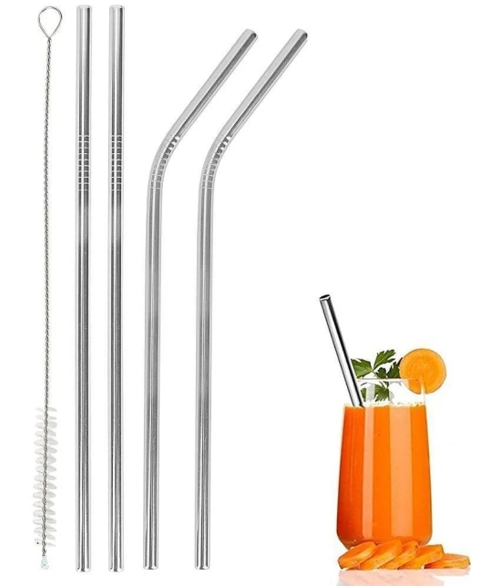 HOMETALES Stainless Steel Silver Straws - Silver