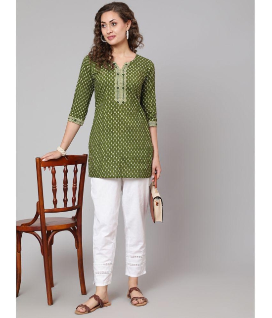 Antaran Cotton Printed Straight Womens Kurti - Green ( Pack of 1 ) - None