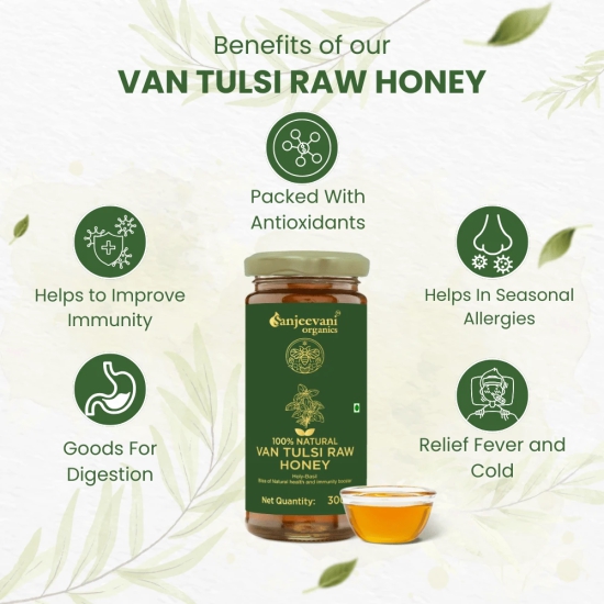 Sanjeevani Organics Van Tulsi Raw Honey | 100% Natural Honey | 300g (Pack of 2) – Premium Quality, Processed Honey for Freshness and Flavor