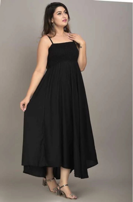 Elite Rayon Solid Bobbin Maxi Dress For Women-2XL / Black