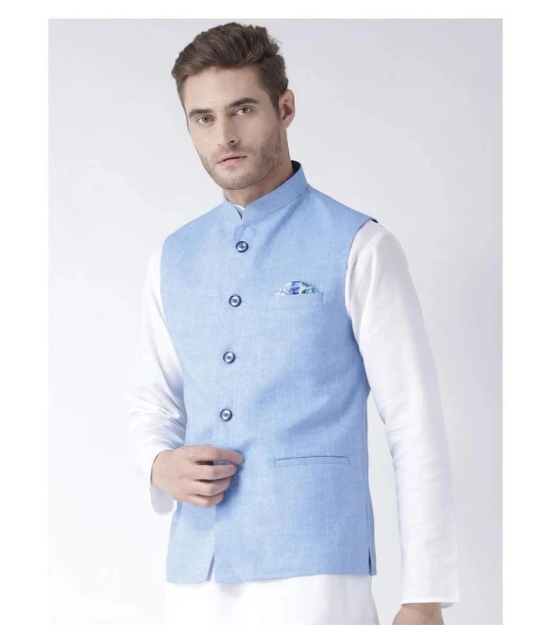 Hangup Blue Linen Nehru Jacket - None