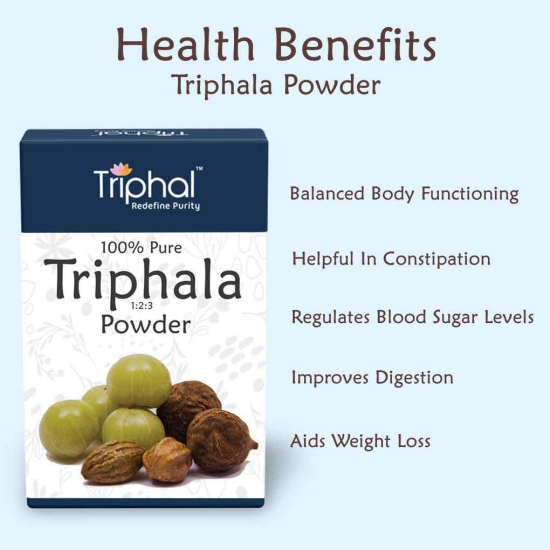 Triphala Powder - Contains Organic Haritaki, Bibhitaki and Amalaki - Natural and Pure - Triphal