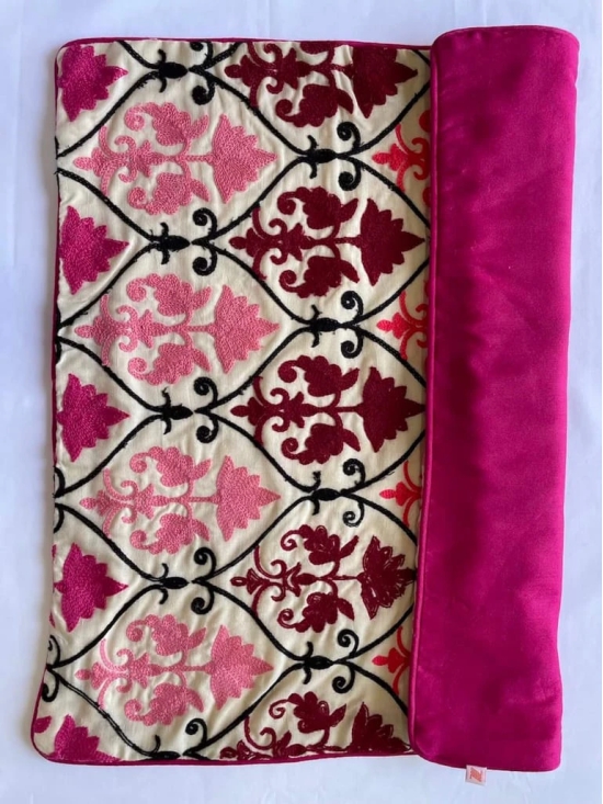 Floral Embroidered Fine Cotton Pink Color Cushion Cover - 16x16 Size