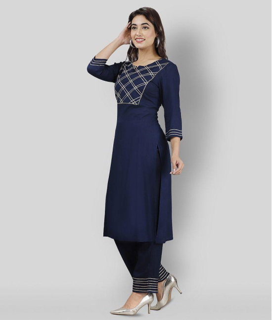 Doriya - Navy Straight Rayon Women's Stitched Salwar Suit ( Pack of 1 ) - None