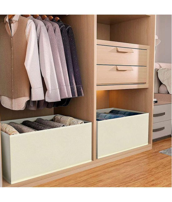 HOMETALES Non-Woven 5 Compartments Foldable Wardrobe Storage Organisers for Shirt, Denims, Pants, T-Shirt,Beige (2U)