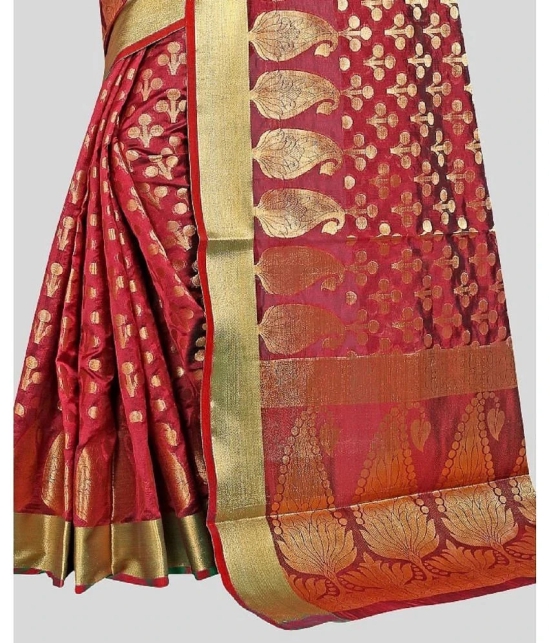 Gazal Fashions - Red Banarasi Silk Saree With Blouse Piece ( Pack of 1 ) - Red