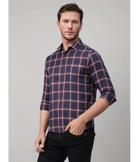 UrbanMark Cotton Blend Slim Fit Checks Full Sleeves Mens Casual Shirt - Navy ( Pack of 1 ) - None