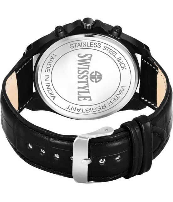 Swisstyle Black Leather Analog Mens Watch