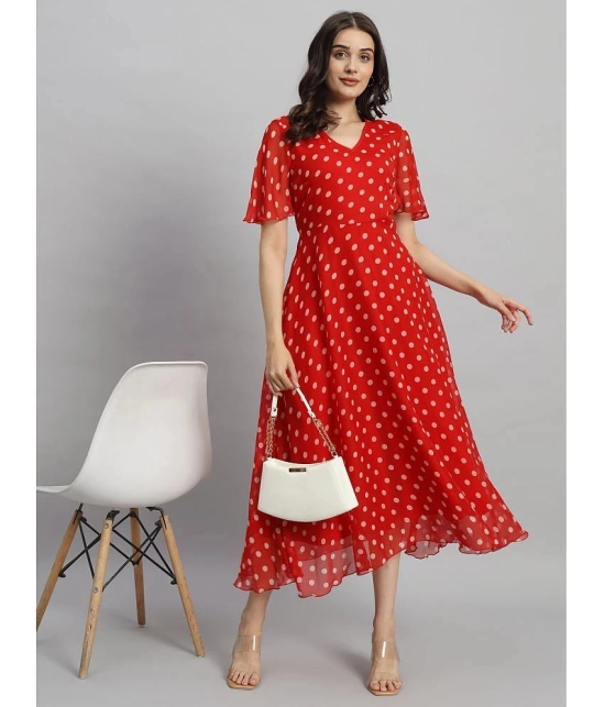 Curvydrobe Georgette Printed Midi Womens Fit & Flare Dress - Red ( Pack of 1 ) - None