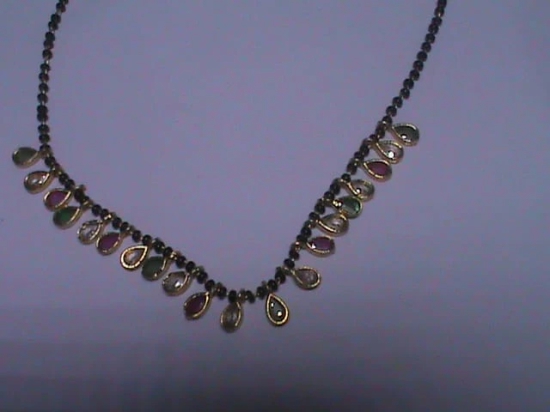 Gold Plated Black Beads and Tear Drop Stones Necklace